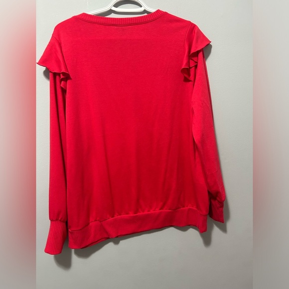 Torrid lightweight French terry V-neck ruffle shoulder sweater shirt - Picture 3 of 14